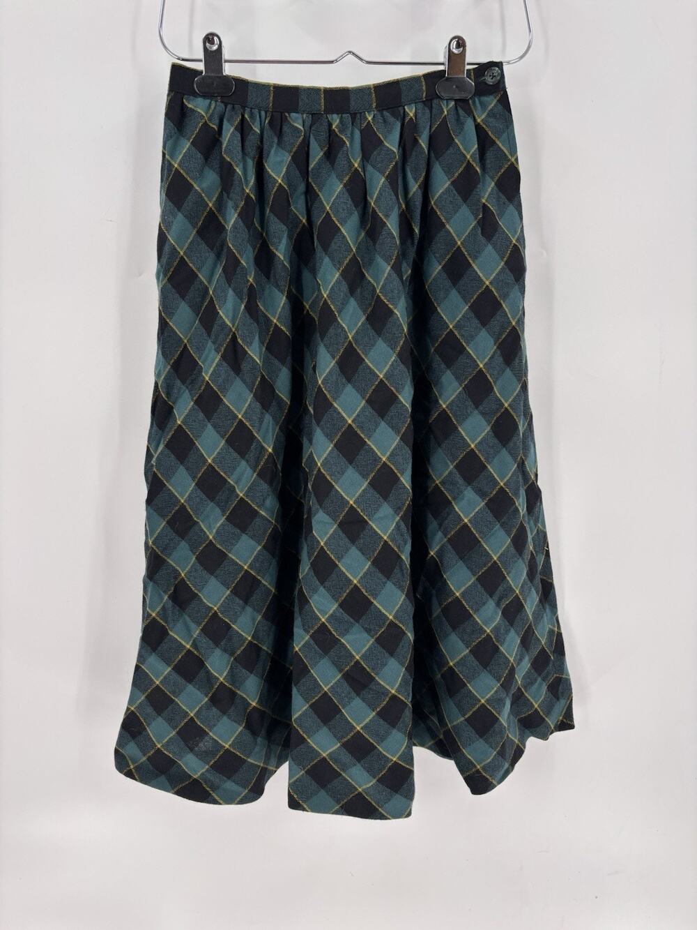 Vintage Union Made Skirt Womens 8 Blue Black Plaid Midi Knit Button A Line Lined